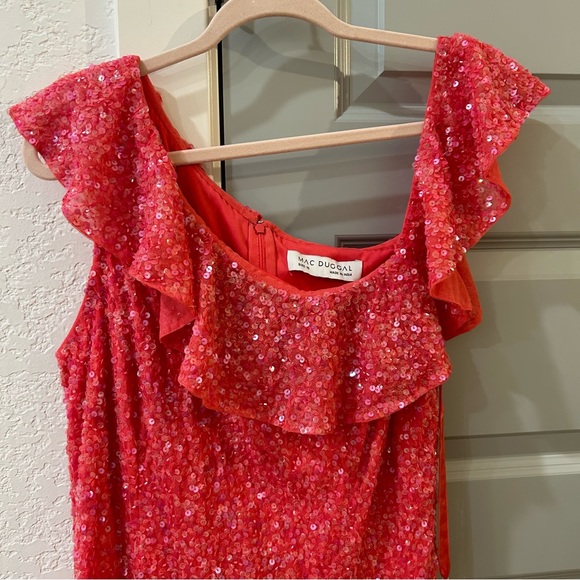 NWT Mac Duggal 5611 Sequin Drop Shoulder Gown Pink - Picture 4 of 9